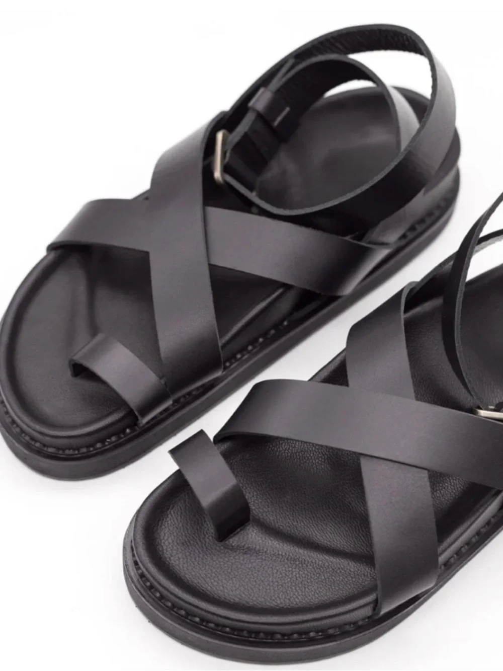Black Strappy Leather Sandals - Liberte Bronte